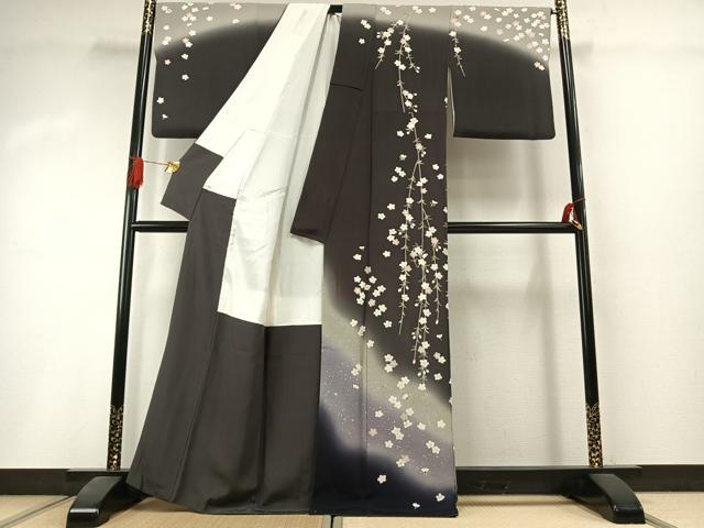 平和屋着物●訪問着 舞桜文 暈し染め 銀彩 鬼しぼ縮緬 正絹 逸品 AABI1666fy