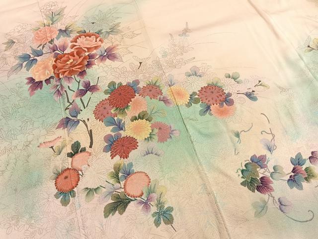 平和屋着物●訪問着 作家物 刺繍 草花文 暈し染め 銀彩 正絹 逸品 AABI1667fy
