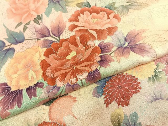 平和屋着物●訪問着 作家物 刺繍 草花文 暈し染め 銀彩 正絹 逸品 AABI1667fy