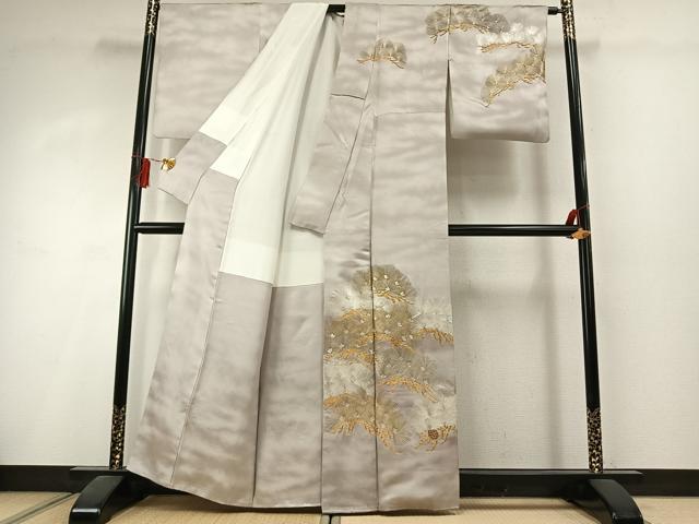 平和屋着物●訪問着 総刺繍 駒刺繍 枝松文 金銀糸 正絹 逸品 AABI1669fy