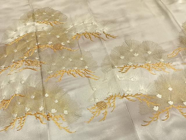 平和屋着物●訪問着 総刺繍 駒刺繍 枝松文 金銀糸 正絹 逸品 AABI1669fy