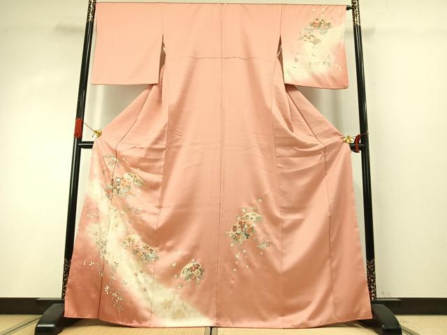 平和屋着物●訪問着 扇面花文 暈し染め 金銀彩 正絹 逸品 AABI1671fy