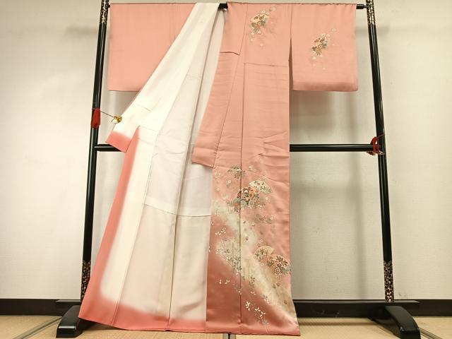 平和屋着物●訪問着 扇面花文 暈し染め 金銀彩 正絹 逸品 AABI1671fy