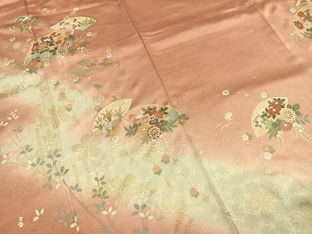 平和屋着物●訪問着 扇面花文 暈し染め 金銀彩 正絹 逸品 AABI1671fy
