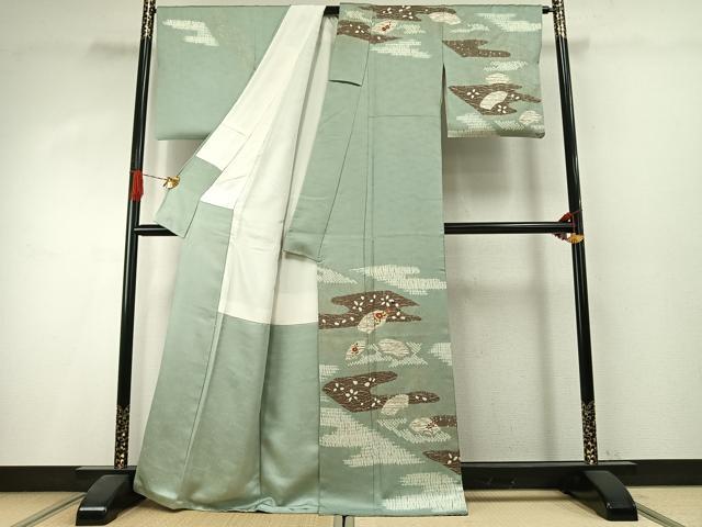 平和屋着物●訪問着 絞り 刺繍 草花文 金糸 金彩 正絹 逸品 AABI1673fy