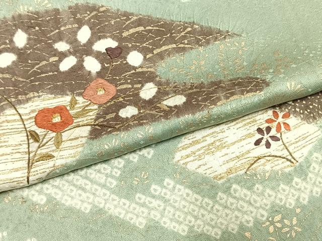 平和屋着物●訪問着 絞り 刺繍 草花文 金糸 金彩 正絹 逸品 AABI1673fy