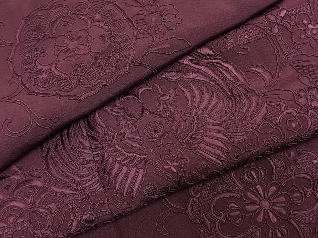 平和屋着物●豪華振袖 中国三大刺繍 汕頭刺繍 スワトウ刺繍 総刺繍 吉祥花鳥地紋 蒲葡色 正絹 逸品 AABI1674fy