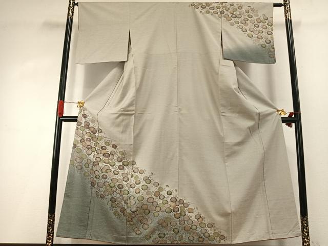 平和屋着物●訪問着 紬地 草花文 金彩 正絹 逸品 未使用 AABI1681fy