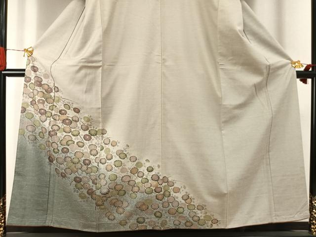 平和屋着物●訪問着 紬地 草花文 金彩 正絹 逸品 未使用 AABI1681fy