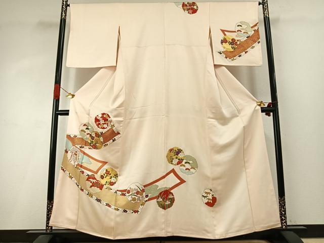 平和屋着物●訪問着 駒刺繍 雪輪花文 金彩 正絹 逸品 AABI1689fy