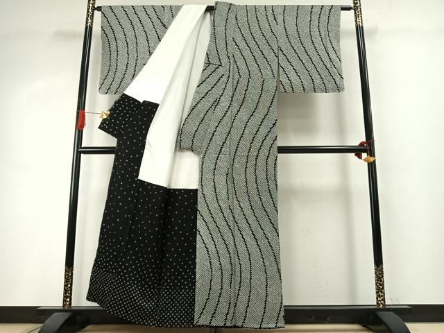 平和屋着物●上質な小紋 総絞り 流水文 正絹 逸品 AABI1694fy