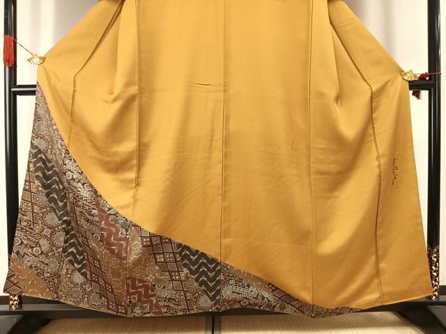 平和屋着物●染色作家 斉藤三才 訪問着 花鳥文 金彩 正絹 逸品 未使用 AABI1699fy