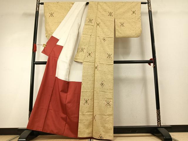 平和屋着物●ぜんまい紬 幾何学文様 正絹 逸品 AABI1701fy
