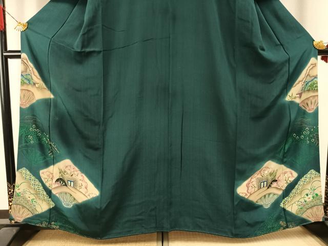 平和屋着物●アンティーク 大正ロマン 色留袖 刺繍 御所車花文 暈し染め 金糸 両褄 江戸褄 正絹 逸品 AABI1702fy