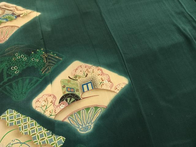 平和屋着物●アンティーク 大正ロマン 色留袖 刺繍 御所車花文 暈し染め 金糸 両褄 江戸褄 正絹 逸品 AABI1702fy
