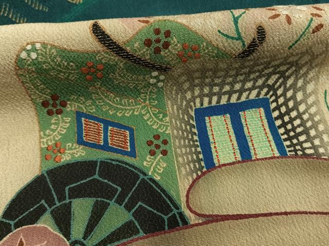 平和屋着物●アンティーク 大正ロマン 色留袖 刺繍 御所車花文 暈し染め 金糸 両褄 江戸褄 正絹 逸品 AABI1702fy