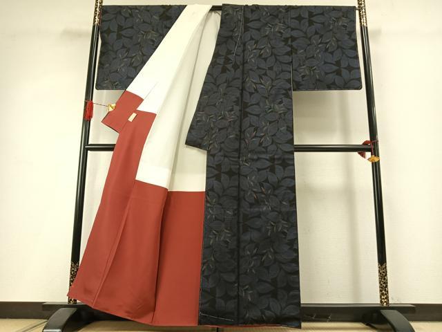 平和屋着物●本場大島紬 カタス9マルキ 純泥染 手織 枝葉文 柳田剛作 証紙付き 正絹 逸品 未使用 AABI1704fy