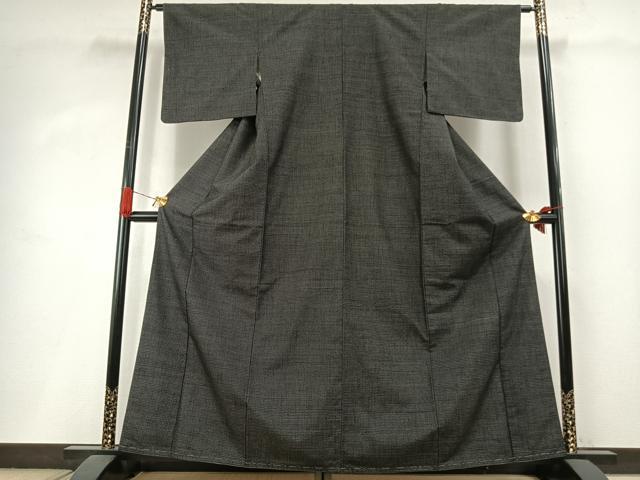 平和屋着物●結城紬 80亀甲 総詰め 黒地 正絹 逸品 未使用 AABI1705fy