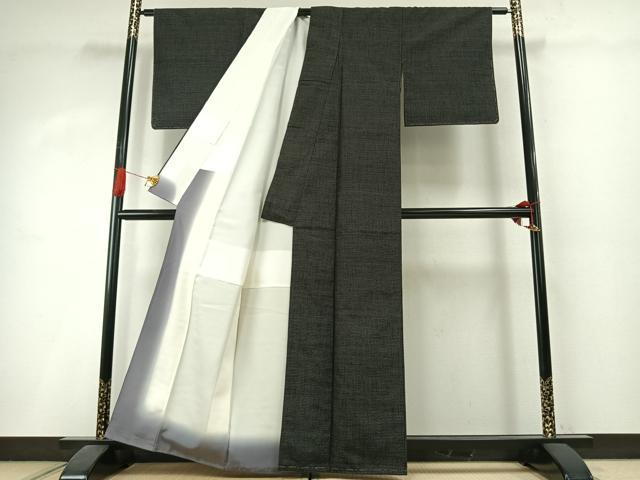 平和屋着物●結城紬 80亀甲 総詰め 黒地 正絹 逸品 未使用 AABI1705fy