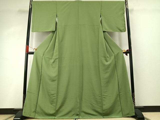 平和屋着物●上質な色無地 柳色 正絹 逸品 AABI1707fy