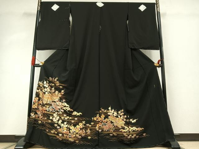 平和屋着物●金彩友禅 卓越技能者・名工・和田光正 黒留袖 松竹梅 風景花文 金銀彩 仮絵羽 正絹 逸品 未使用 AABI1711fy