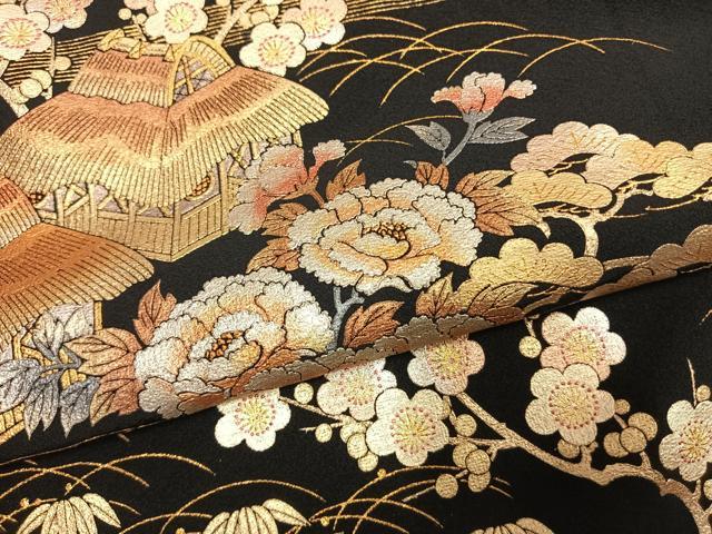 平和屋着物●金彩友禅 卓越技能者・名工・和田光正 黒留袖 松竹梅 風景花文 金銀彩 仮絵羽 正絹 逸品 未使用 AABI1711fy
