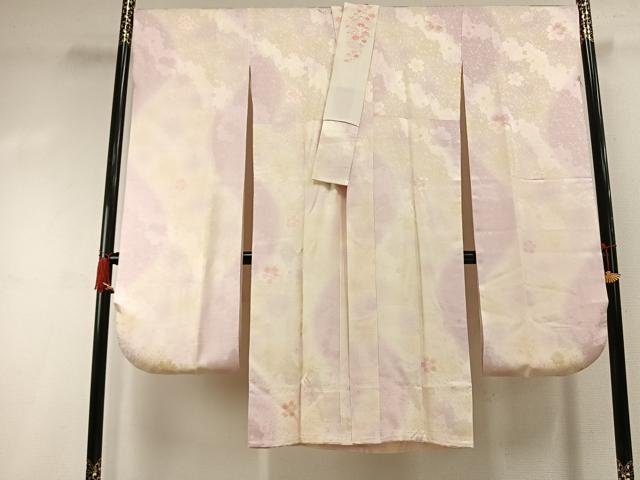 平和屋着物●振袖用長襦袢 袷 作家物 舞桜文 暈し染め 金糸 京都きもの友禅扱い 半衿刺繍 正絹 逸品 AABI1714fy