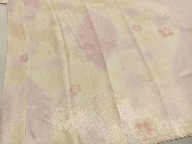 平和屋着物●振袖用長襦袢 袷 作家物 舞桜文 暈し染め 金糸 京都きもの友禅扱い 半衿刺繍 正絹 逸品 AABI1714fy