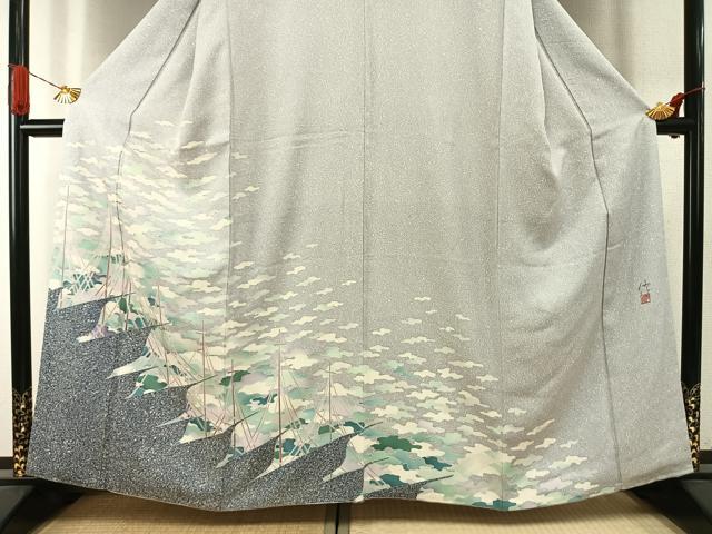 平和屋着物●染織工芸作家 京手描友禅 田村信之 訪問着 網干 正絹 逸品 AABI1718fy