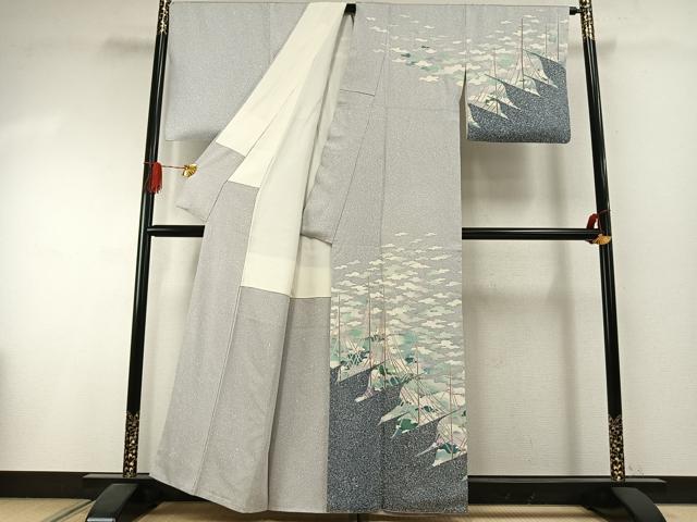 平和屋着物●染織工芸作家 京手描友禅 田村信之 訪問着 網干 正絹 逸品 AABI1718fy