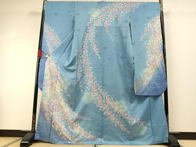 平和屋着物●豪華振袖 中国三大刺繍 相良刺繍 舞桜文 暈し染め 金彩 銀通し地 京都きもの友禅扱い 正絹 逸品 AABI1720fy