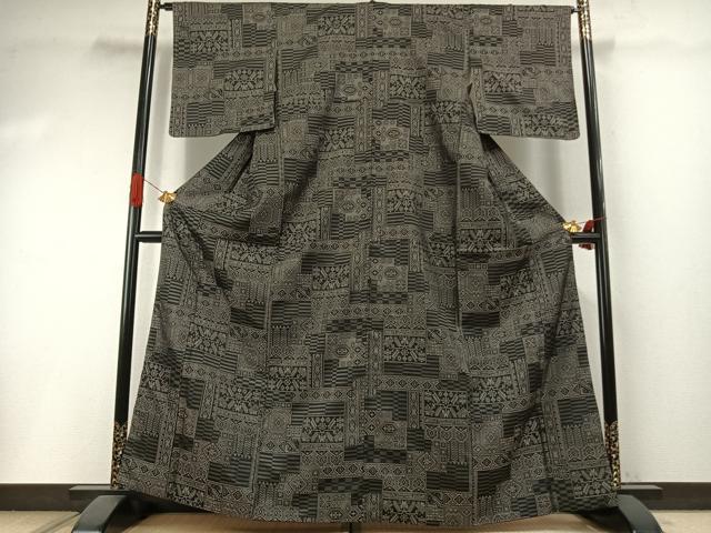 平和屋着物●お召 幾何学文様 正絹 逸品 AABI1721fy