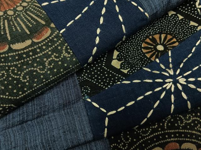 平和屋着物●上質な紬 刺繍 刺子 切継 間道 正絹 逸品 AABI1722fy