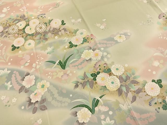 平和屋着物●訪問着 駒刺繍 草花文 暈し染め 金彩 正絹 逸品 AABI1724fy