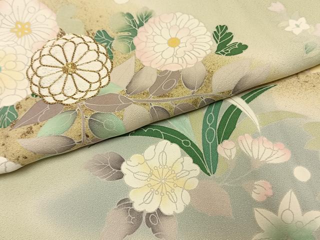 平和屋着物●訪問着 駒刺繍 草花文 暈し染め 金彩 正絹 逸品 AABI1724fy