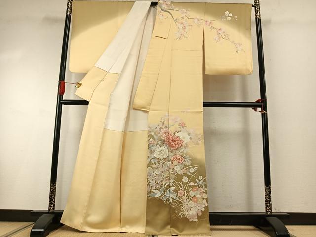 平和屋着物●訪問着 駒刺繍 草花文 暈し染め 金彩 正絹 逸品 AABI1725fy