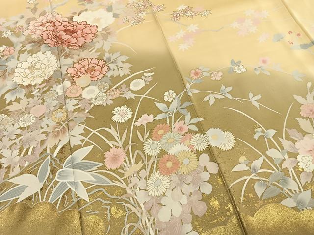 平和屋着物●訪問着 駒刺繍 草花文 暈し染め 金彩 正絹 逸品 AABI1725fy
