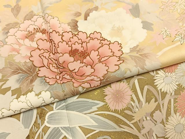平和屋着物●訪問着 駒刺繍 草花文 暈し染め 金彩 正絹 逸品 AABI1725fy