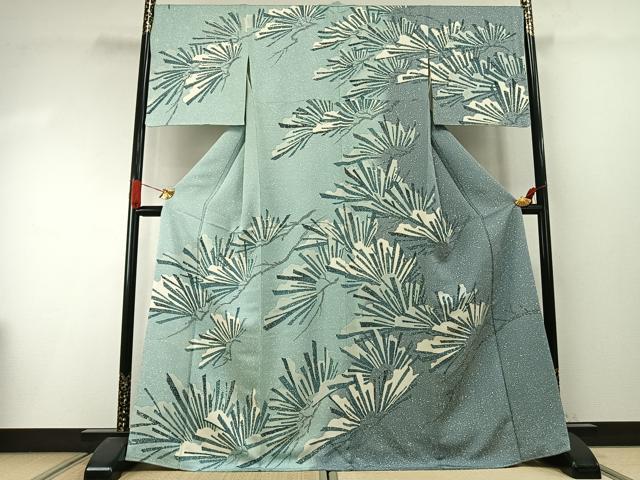 平和屋着物●訪問着 友禅 雪持ち松 正絹 逸品 AABI1728fy