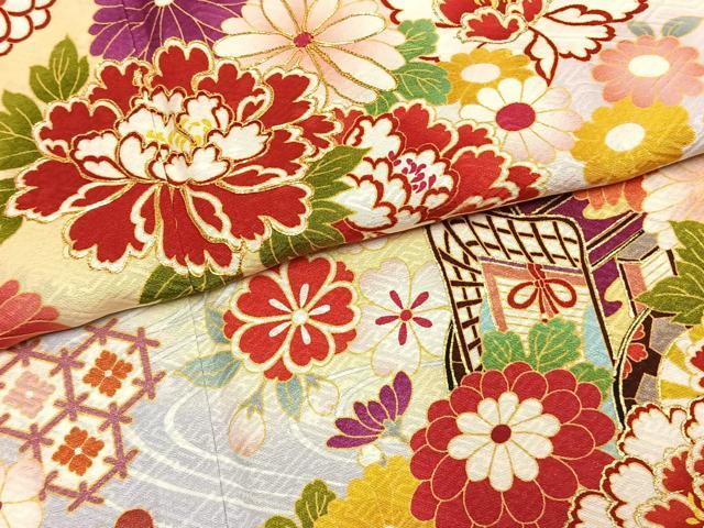 平和屋着物●豪華振袖 駒刺繍 御所車花文 暈し染め 金彩 正絹 逸品 AABI1729fy