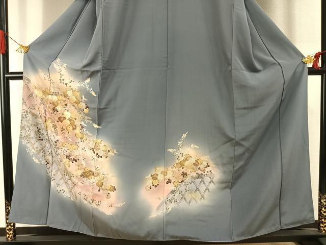 平和屋着物●訪問着 友禅 草花文 暈し染め 金銀彩 正絹 逸品 AABI1733fy