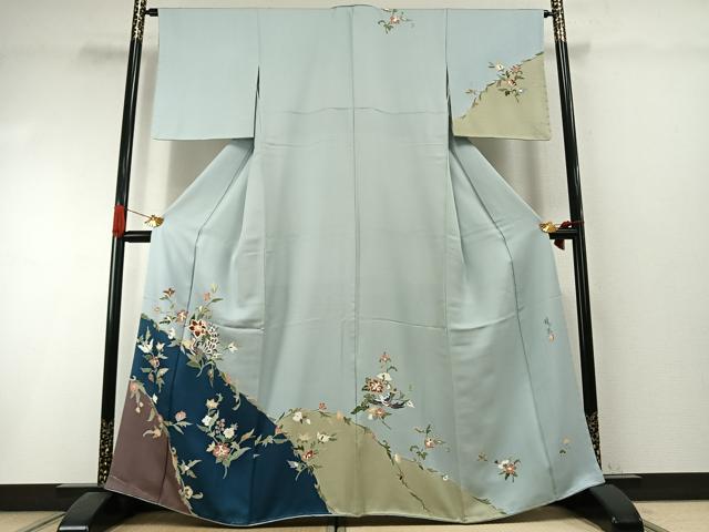平和屋着物●訪問着 友禅 作家物 龍児 刺繍 花鳥文 金糸 正絹 逸品 未使用 AABI1739fy