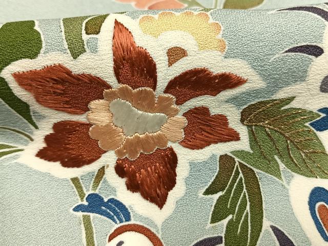 平和屋着物●訪問着 友禅 作家物 龍児 刺繍 花鳥文 金糸 正絹 逸品 未使用 AABI1739fy