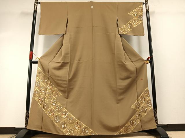 平和屋着物●訪問着 作家物 総刺繍 草花文 金糸 さが美扱い 正絹 逸品 AABI1750fy