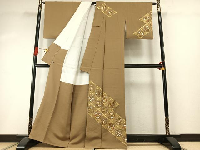 平和屋着物●訪問着 作家物 総刺繍 草花文 金糸 さが美扱い 正絹 逸品 AABI1750fy