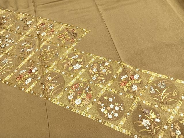 平和屋着物●訪問着 作家物 総刺繍 草花文 金糸 さが美扱い 正絹 逸品 AABI1750fy