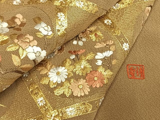 平和屋着物●訪問着 作家物 総刺繍 草花文 金糸 さが美扱い 正絹 逸品 AABI1750fy
