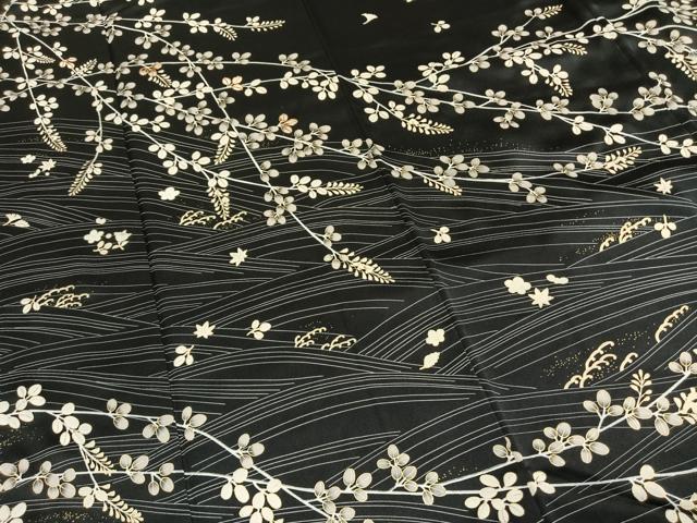 平和屋着物●訪問着 駒刺繍 萩文 黒地 金彩 正絹 逸品 AABI1753fy