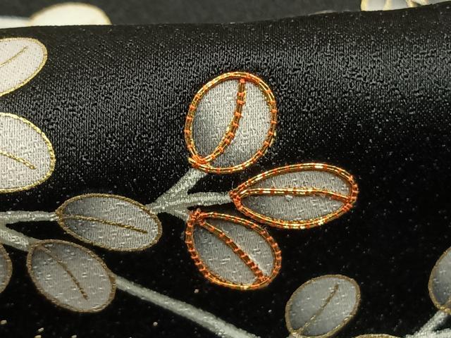 平和屋着物●訪問着 駒刺繍 萩文 黒地 金彩 正絹 逸品 AABI1753fy