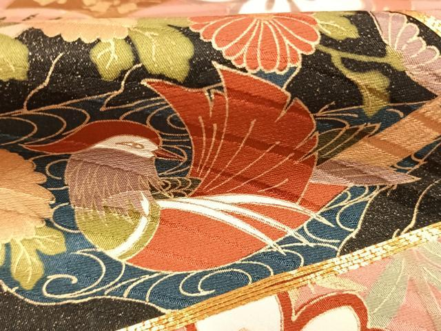 平和屋着物●豪華振袖 駒刺繍 扇面花鳥文 暈し染め 金彩 正絹 逸品 AABI1755fy